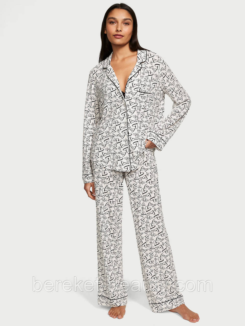 Піжама Victoria's Secret Modal Long Pajama Set (Coconut White Outline Hearts), XL