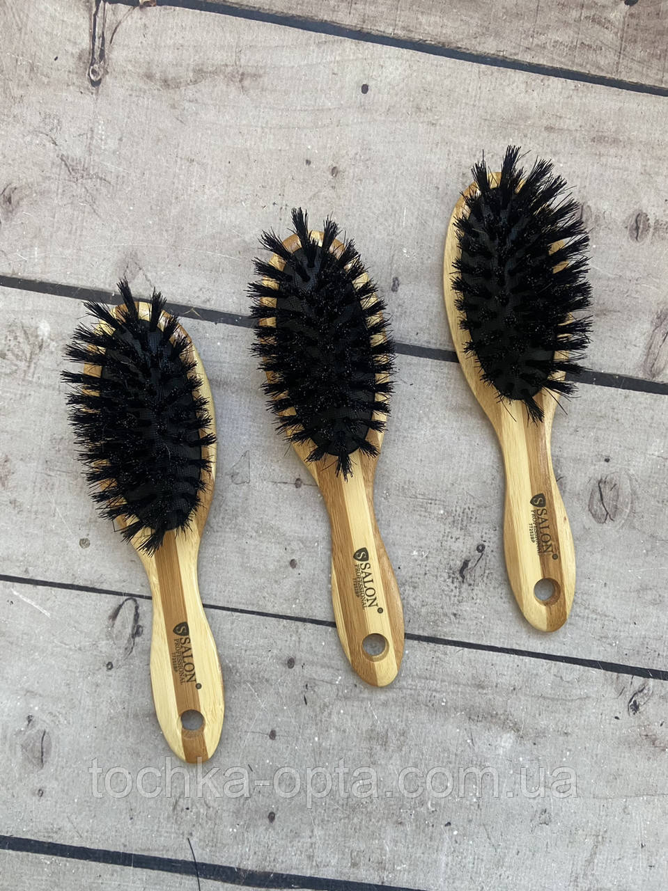 Масажна щітка для волосся SALON PROFESSIONAL бамбукова з натуральною щетиною, маленька