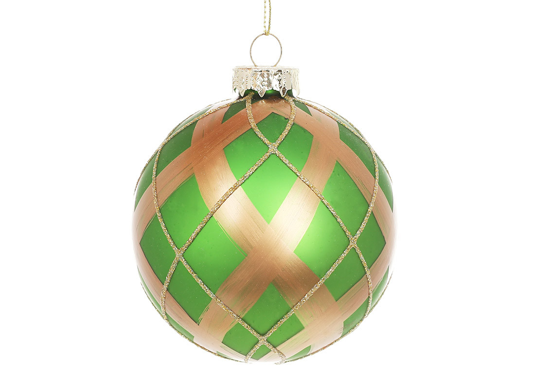Ялинкова куля 8см, колір - зелений із золотом ТОВАР ВІД ВИРОБНИКА