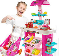 Дитячий іграшковий набір Рожевий Магазин 80 предметів звук світло сканер візок для навчальних ігор у супермаркет