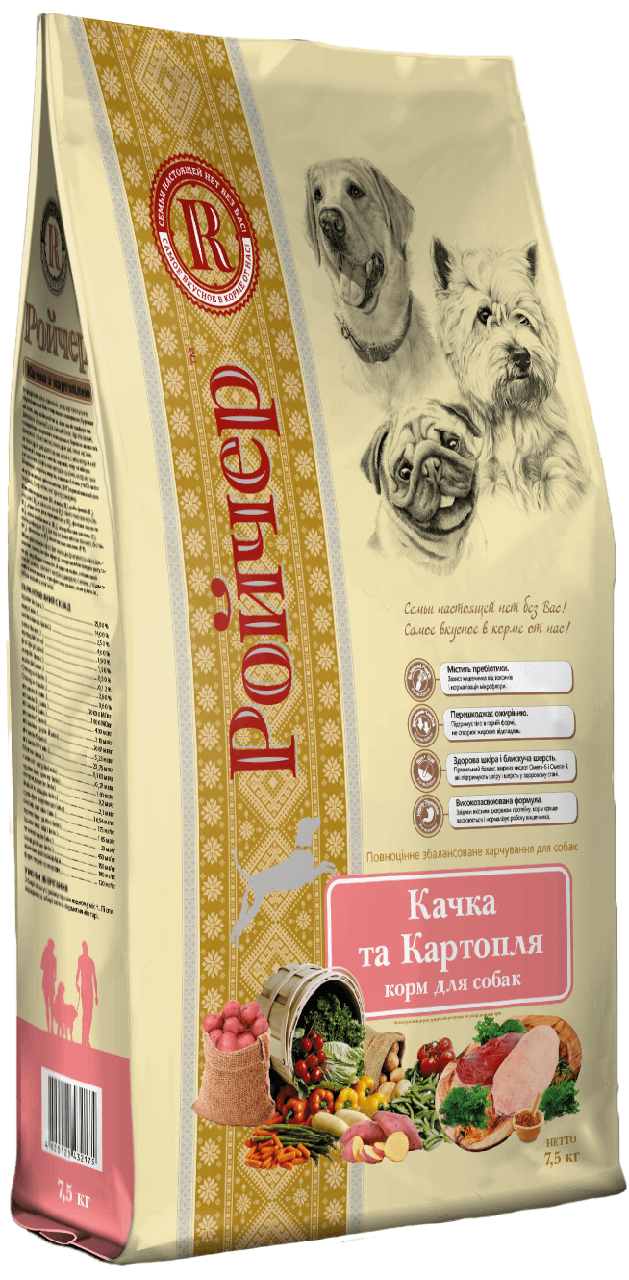 Корм для собак Ройчер качка картопля 7,5 кг