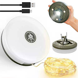 Акумуляторна LED гірлянда з ліхтарем 10м, USB, Теплий білий + RGB / Ліхтар кемпінговий / Світлодіодна гірлянда