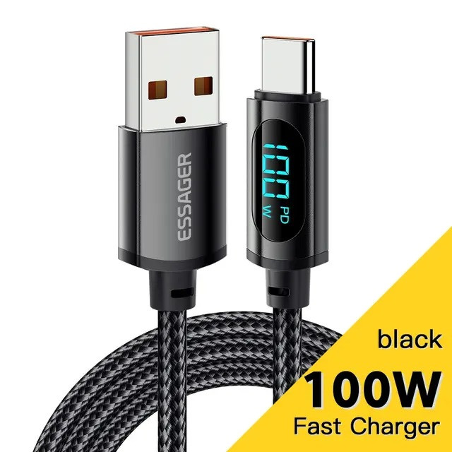 Кабель USB Type C to Type A 100W 7A PD Fast Charger (з дисплеєм) Essager для ноутбука, смартфона, планшета
