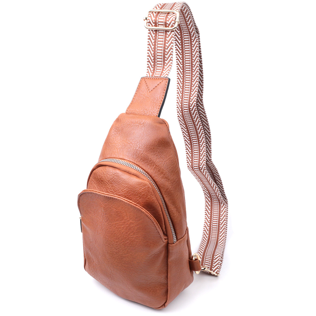 Жіноча сумка через плече з екошкіри з акцентом на текстильну лямку Vintage 22780 Рудий, фото 1