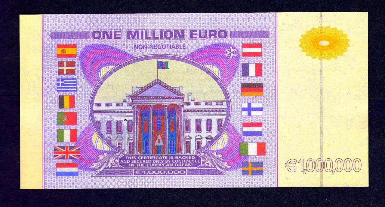 Банкнота 1000000 євро, ЄВРОПА 2001, один мільйон Euro, колекційний випуск, фото 1