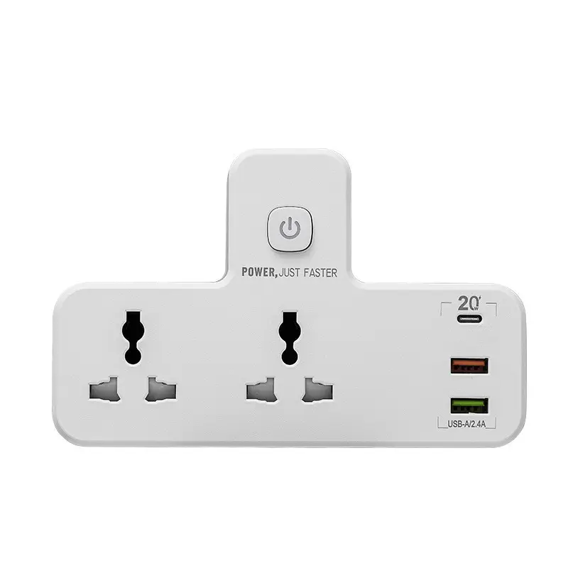 Розетка подвійна з USB-A/2,4A та Type-C  зарядкою вимикачем та нічником 2500W 10А 220V ( код: LD-2311 )