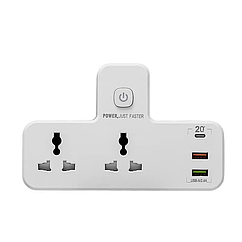 Розетка подвійна з USB-A/2,4A та Type-C  зарядкою вимикачем та нічником 2500W 10А 220V ( код: LD-2311 )