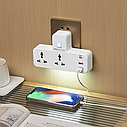 Розетка подвійна з USB-A/2,4A та Type-C  зарядкою вимикачем та нічником 2500W 10А 220V ( код: LD-2311 ), фото 6