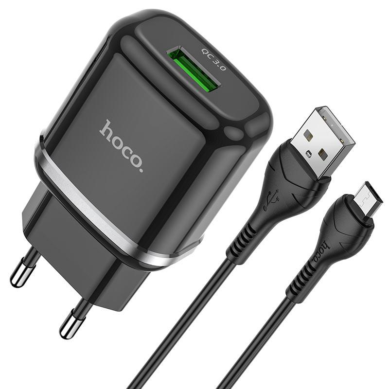 Адаптер мережевий HOCO Micro USB cable Special N3 1 USB 18 W 3 A чорний комплект, фото 1