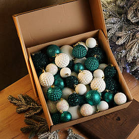 Набір новорічних куль "Блиск" 40 шт. Смарагдовий. Подарунковий набір ялинкових кульок Кульки на ялинку