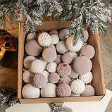 Новорічні ігнрашки набір "Оксамит" 40 шт. Бежевий. Подарунковий набір ялинкових кульок Кульки на ялинку, фото 2