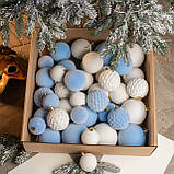 Набір новорічних куль "Оксамит" 40 шт. Блакитний. Подарунковий набір ялинкових кульок Кульки на ялинку, фото 2