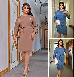 Красиве ангорове плаття міді великого розміру тепле ділове з поясом, р. 50, 52, 54, 56, коричневе, синє