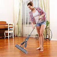 Складана швабра з насадкою Cotton Mop Сіра, Швабра для миття підлоги з роликовою губкою та функцією віджимання