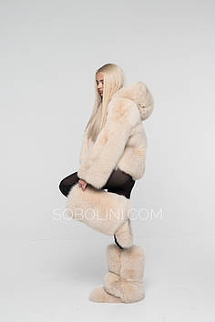 Чобітки високі з хутра песця беж