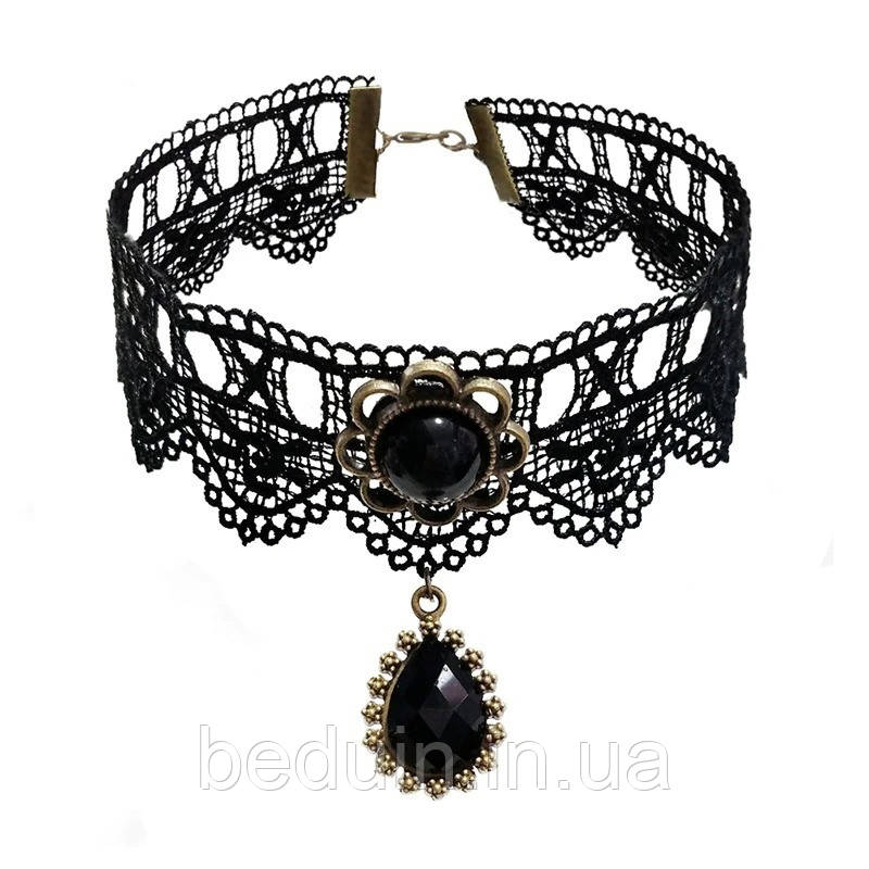 Чорний мереживний чокер у вінтажному стилі "Abageil" — чорний Aushal Jewellery