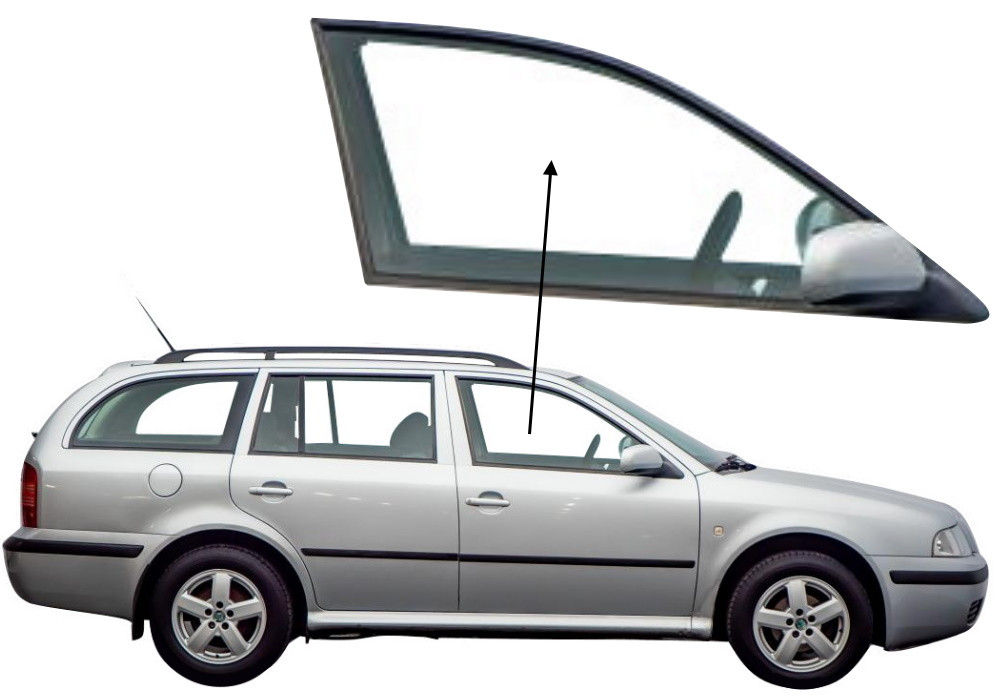 Бічне скло Skoda Octavia 1997-2004 передніх дверей праве, фото 1