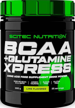ВСАА Амінокислоти Scitec BCAA + Glutamine Xpress 300 г лайм, фото 1