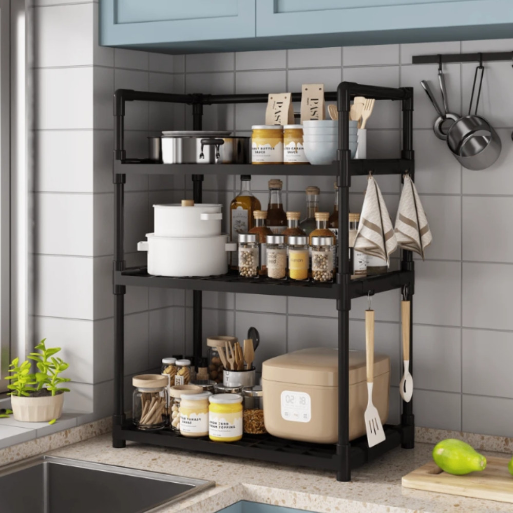 Органайзер для кухонного приладдя стійка на 3 яруси з гачками Етажерка стелаж для кухні, фото 1