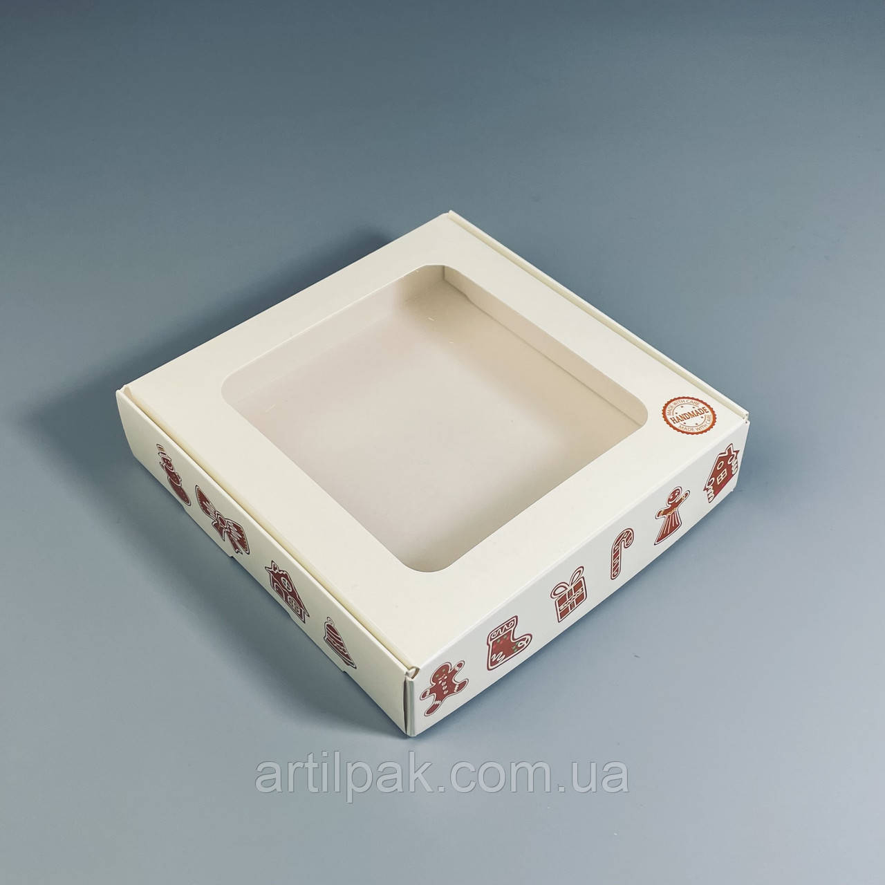 Коробка 150*150*35 для печива і пряників з прозорим вікном Імбирне печиво, фото 1