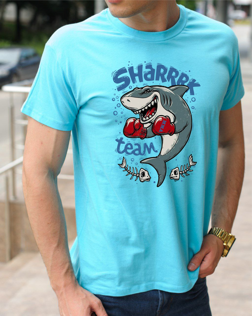 Чоловічі футболки MMА, бавовняна футболка з принтом Команда акул (Shark team) розмір S, фото 1