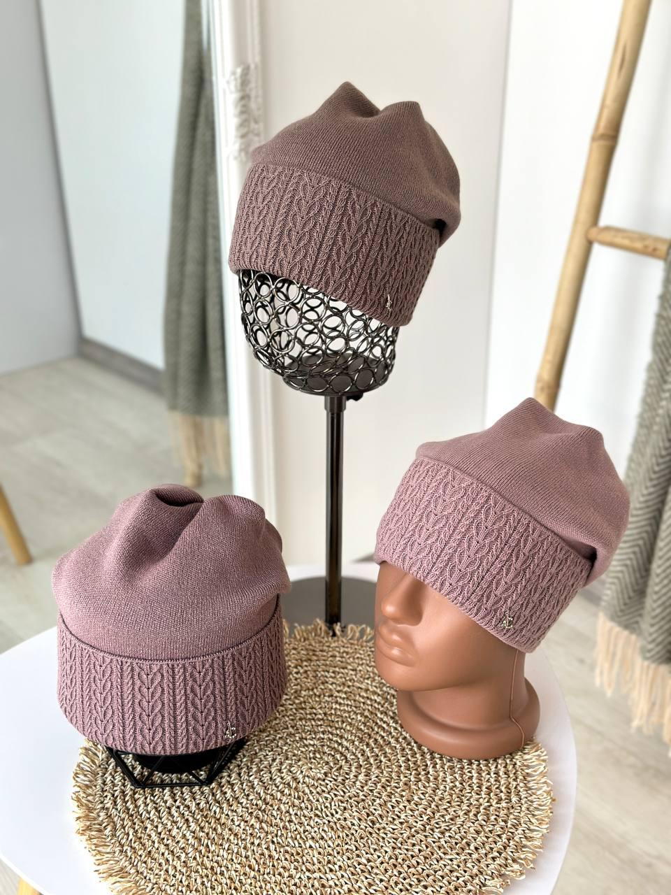 Тепла жіноча шапка зі зборочками (Розмір 56-59), Мікс кольорів, фото 1