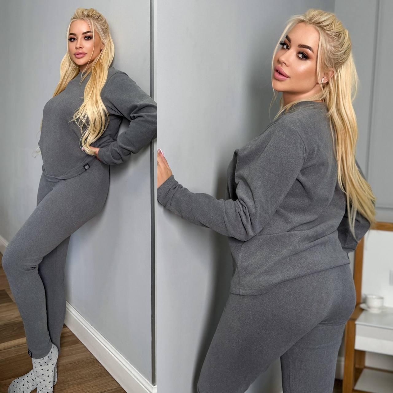 Костюм жіночий теплий із термо-замші із лосинами у кольорах (Батал), фото 1