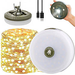 Акумуляторна LED гірлянда з ліхтарем 20м, USB, Теплий білий / Світлодіодна гірлянда / Ліхтар кемпінговий