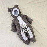 Теплий комбінезон Тедді з принтом ведмежа для новонароджених, сірий, фото 2