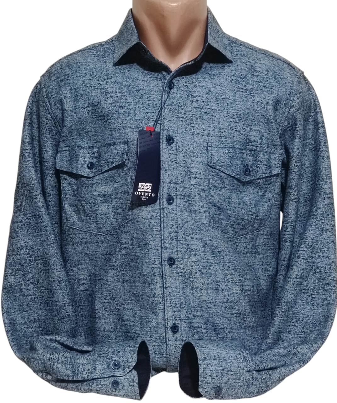 Чоловіча сорочка на флісі Ovento vd-2392 блакитна класична, тепла чоловіча сорочка на зиму (Туреччина) 42