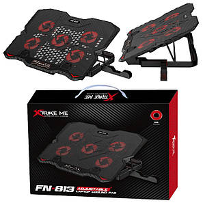 Підставка для ноутбука охолоджувальна з кулером Xtrike FN-813 з регулюванням кута нахилу, чорний