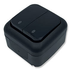 Вимикач зовнішній прохідний 2-х клавішний Viko Palmiye Чорний (90555117)