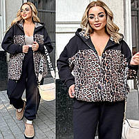 Костюм жіночий теплий з тринитки на флісі зі штанами і леопардовою кофтою (Батал), фото 8