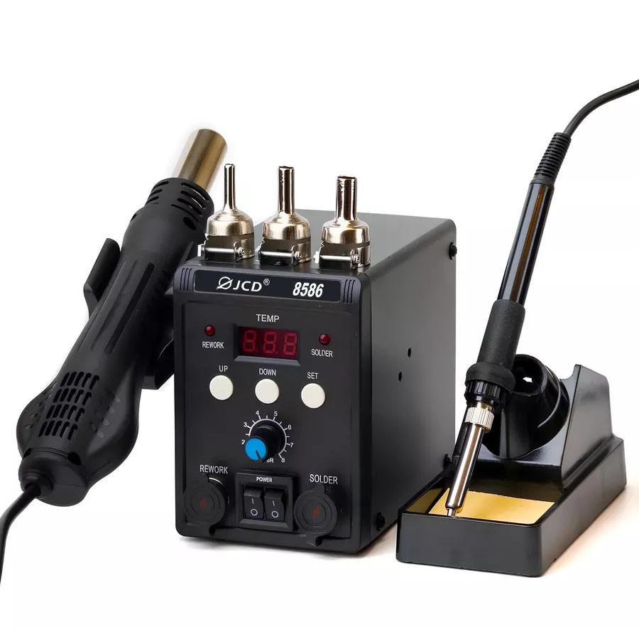 Паяльна станція 2 в 1 8586 JCD (паяльник + фен) 3 сопла, фото 1