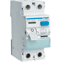 Пристрій захисного відключення УЗО 2P 25A, 30mA, тип А, Hager, CDA225D