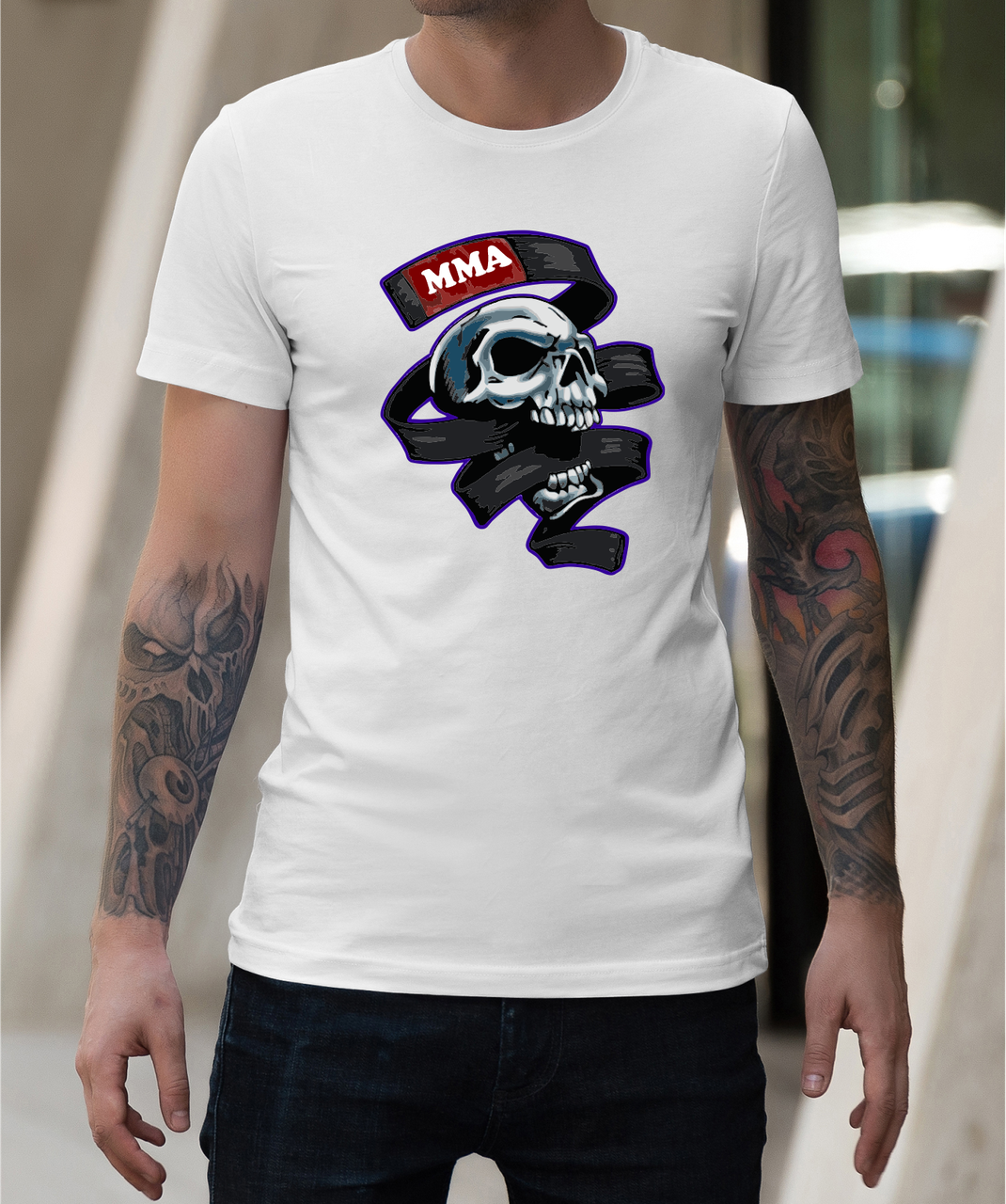 Футболки чоловічі MMА,боксерські принти,бавовняна футболка з принтом Череп ММА,розмір S, фото 1
