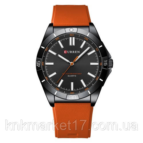 Діловий повсякденний кварцовий наручний годинник Curren 8449 Black-Orange, фото 1