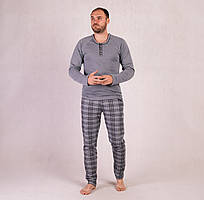 Піжама чоловіча тепла картата картата начіс великих розмірів сірий 44-62р.
