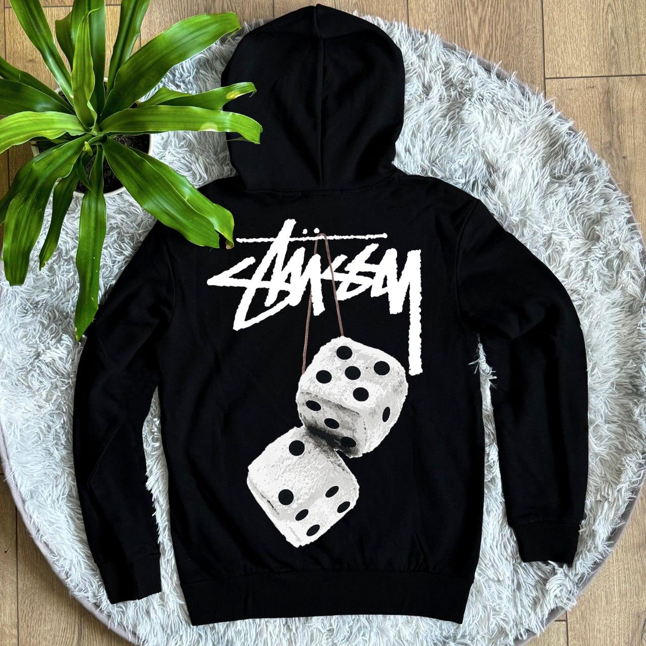 Худи зимнее Stussy Fuzzy Dice Толстовка черная Стусси с капюшоном