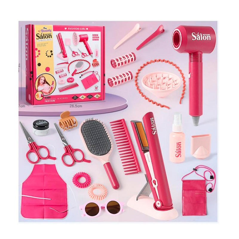 Дитячий ігровий набір перукаря 181-16 набір аксесуарів, фен, плойка, світло, гребінець, ножиці, окуляри, фартух, фото 1