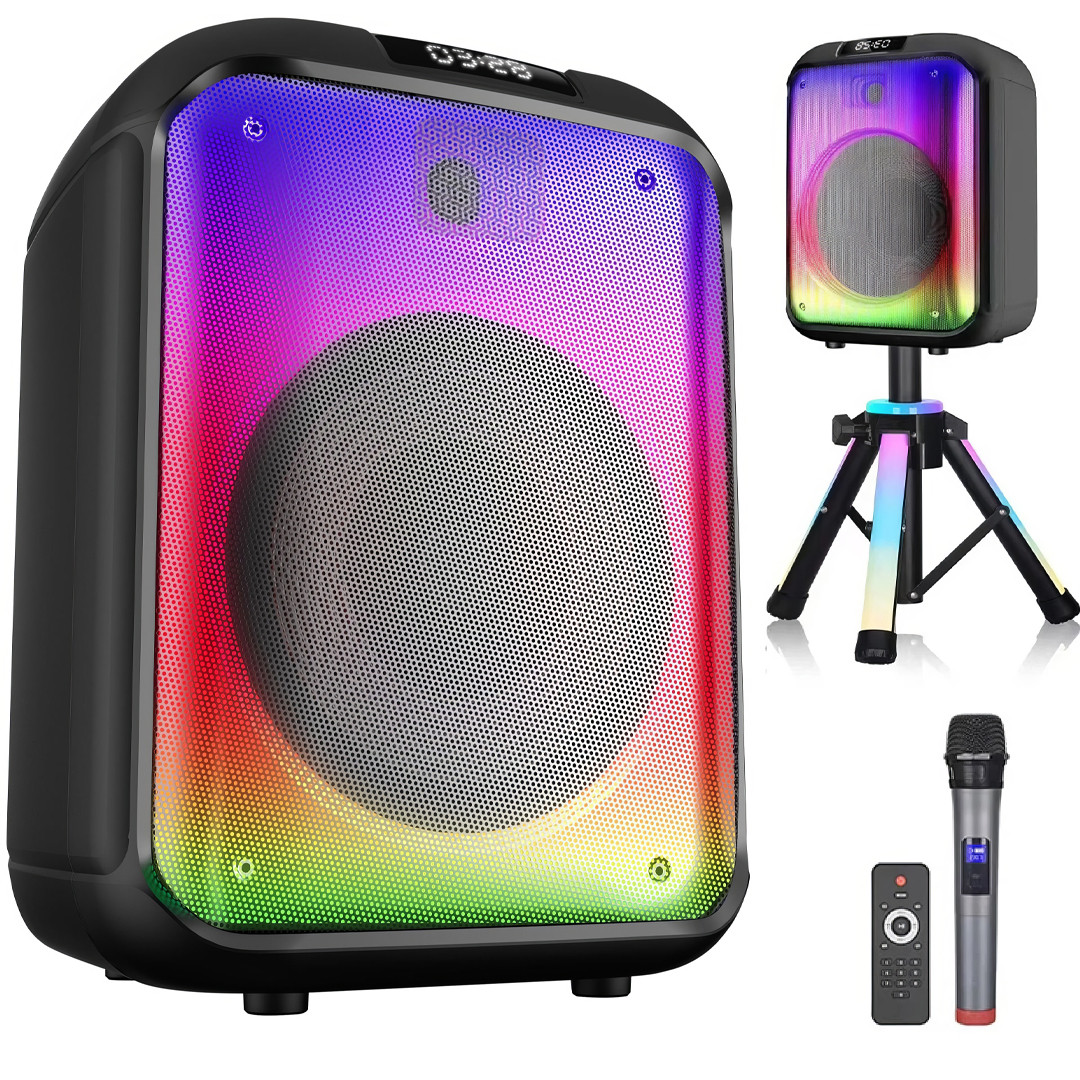 Портативна Bluetooth колонка з бездротовим мікрофоном пультом та світломузикою FG231107020D 1600W, фото 1