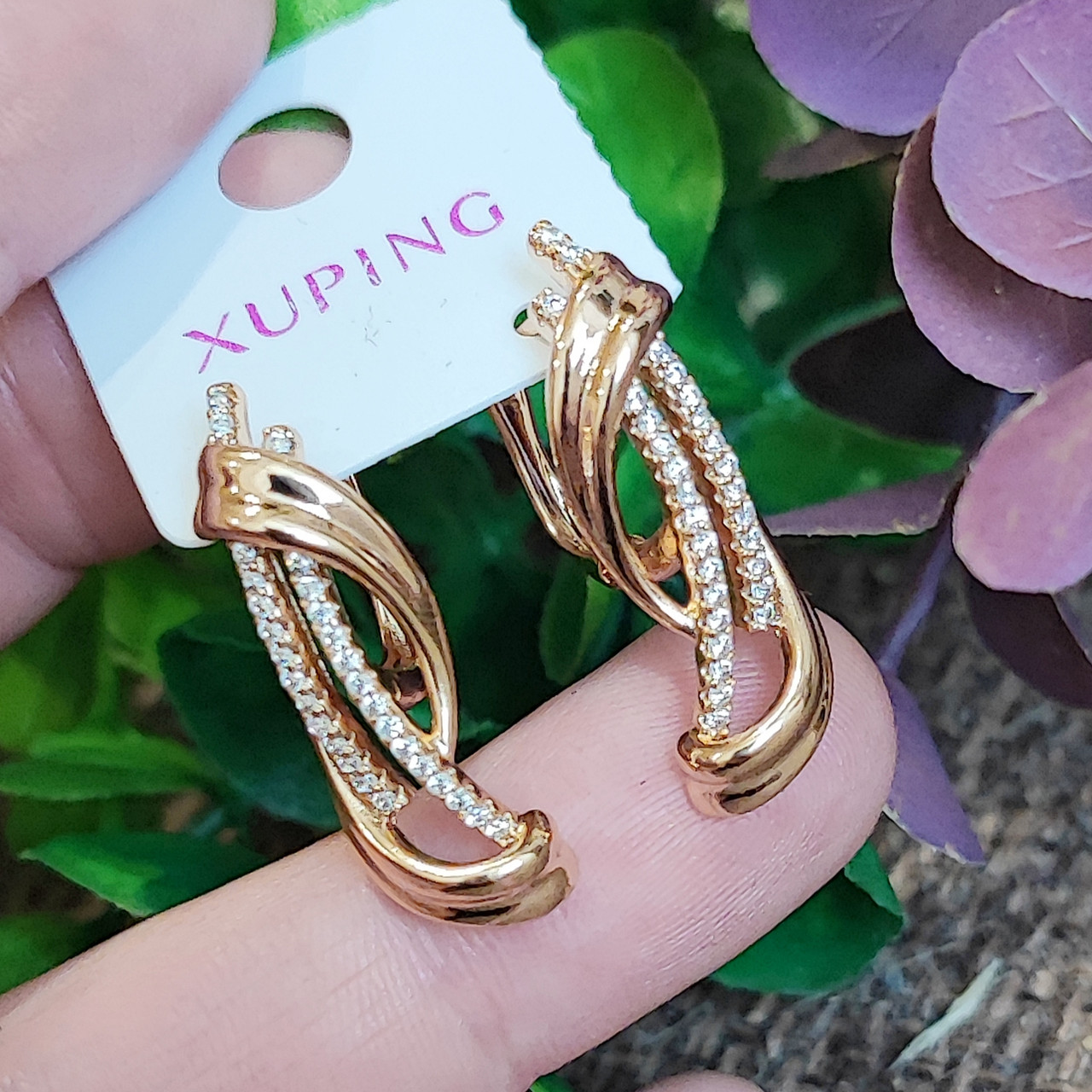 Сережки Xuping довжина 2.7см ширина 7см медичне золото позолота 18К с1500