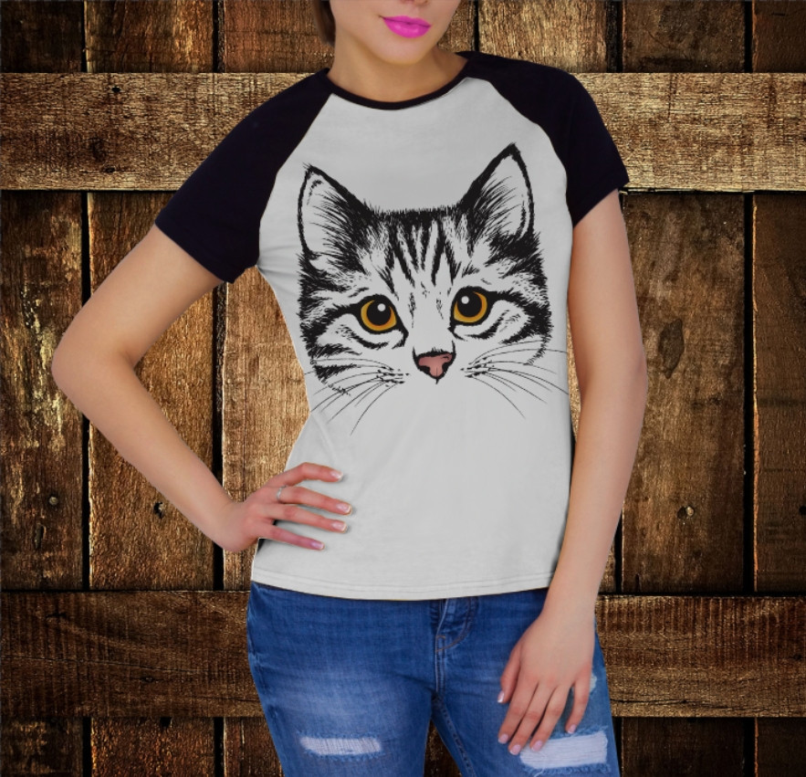 Футболка реглан з 3D принтом Сірий котик. Дорослі та дитячі розміри ВСІ Розміри, фото 1