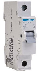 Автоматический выключатель Hager 1П 16А тип С MC116A - фото 1 - id-p444927215