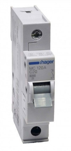 Автоматичний вимикач Hager 1П 20А тип С MC120A
