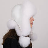 Жіноча хутряна шапка ушанка з натурального хутра песця, фото 3