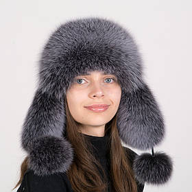 Жіноча хутряна шапка вушанка з песця Меліювання (Шкіра)