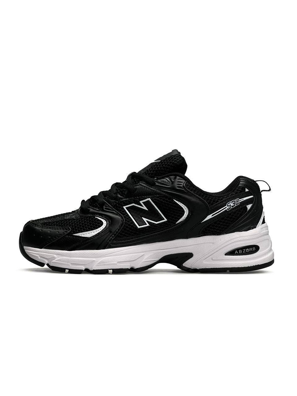 Чоловічі кросівки шкіряні сітка New Balance 530 Black White Premium, кеди Нью Беланс чорні 41
