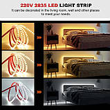 Світлодіодна LED стрічка PROLUM™ 220V; 2835\120; IP67; 8 ММ; Series "S", Білий (5500-6000К), фото 3