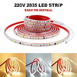 Світлодіодна LED стрічка PROLUM™ 220V; 2835\120; IP67; 8 ММ; Series "S", Білий (5500-6000К), фото 6